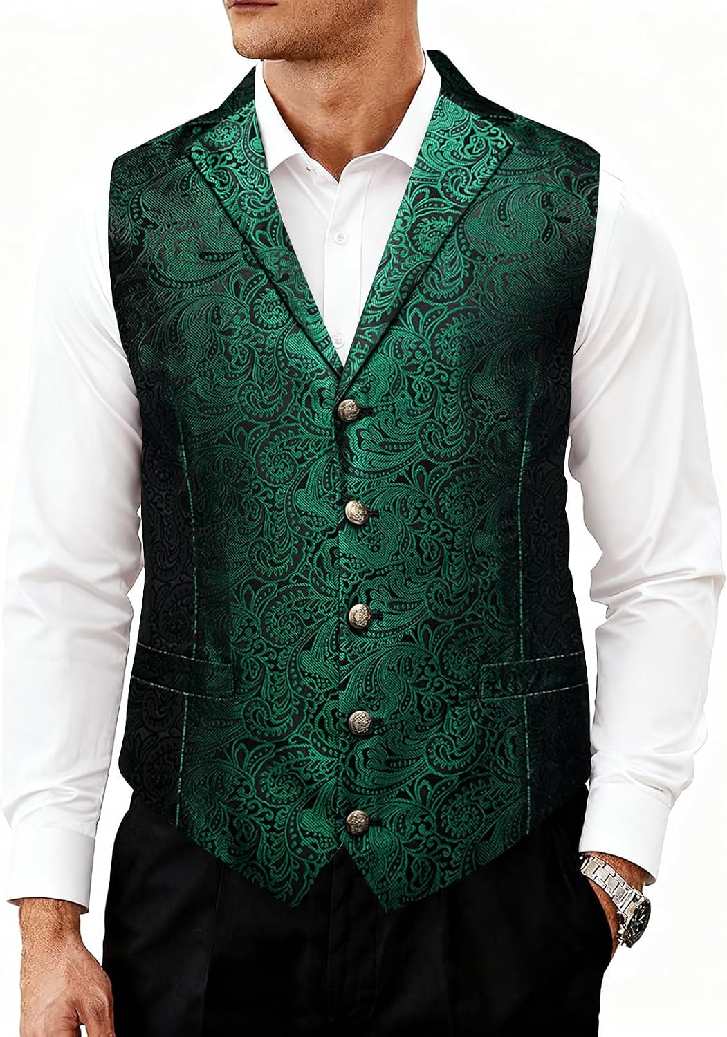 DiBanGu Men's Silk Paisley Suit Vest and Tie Set Notch Lapel Dress Waistcoat for Tuxedo Wedding Party