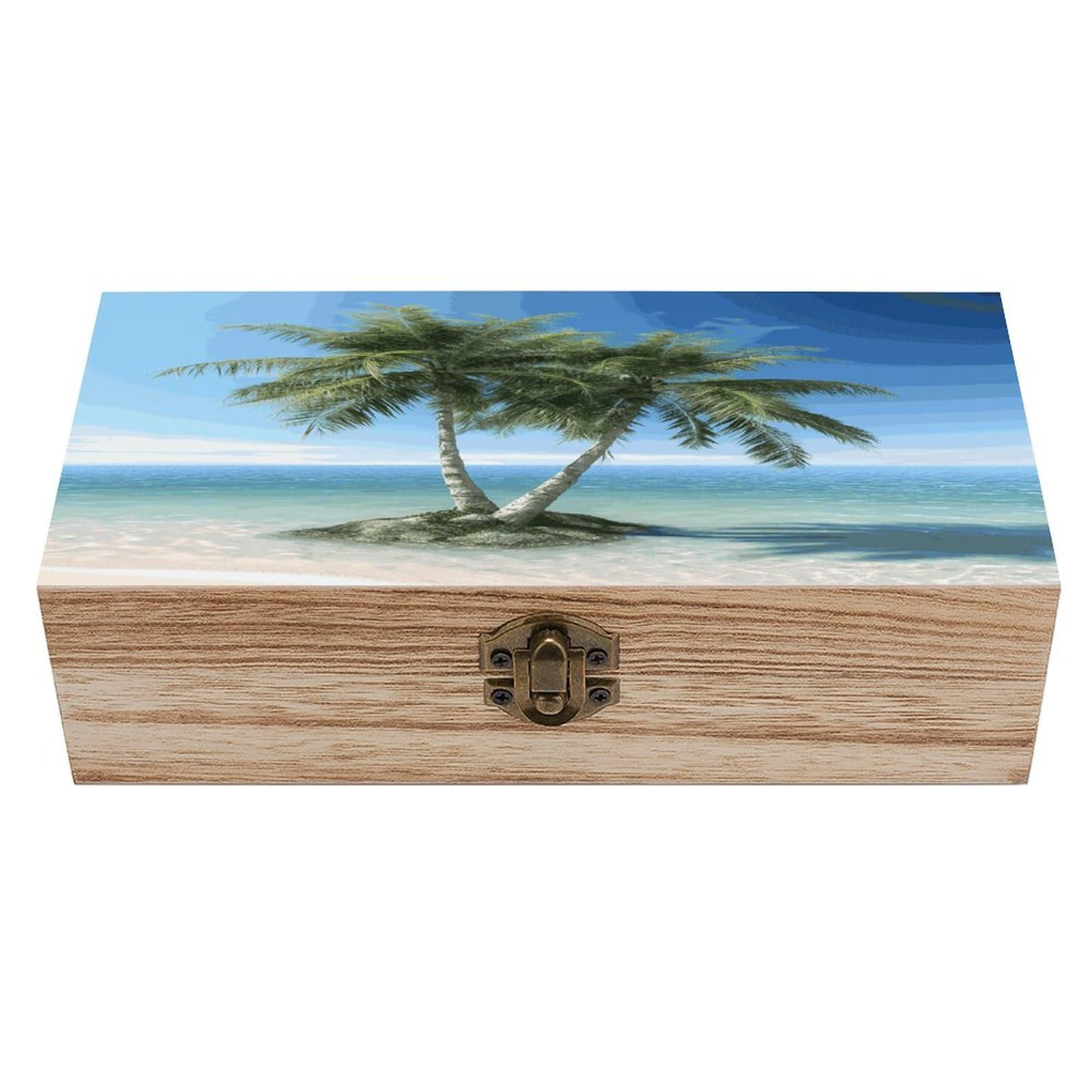 JTREHY Sea Palm Trees Wooden Storage Box Exquisite Durable Wood Gift Case Sturdy Vintage Jewelry Wooden Chest for Art Hobbies Storage Keepsake Gift