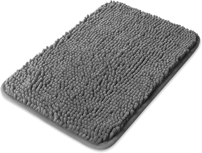 Yeaban Small Bathroom Rugs 12"x18" – Thick Chenille Bath Mats | Absorbent and Washable Bath Rug Non-Slip, Plush and Soft Rugs for Bathroom, Shower, Sink(Dark Gray)