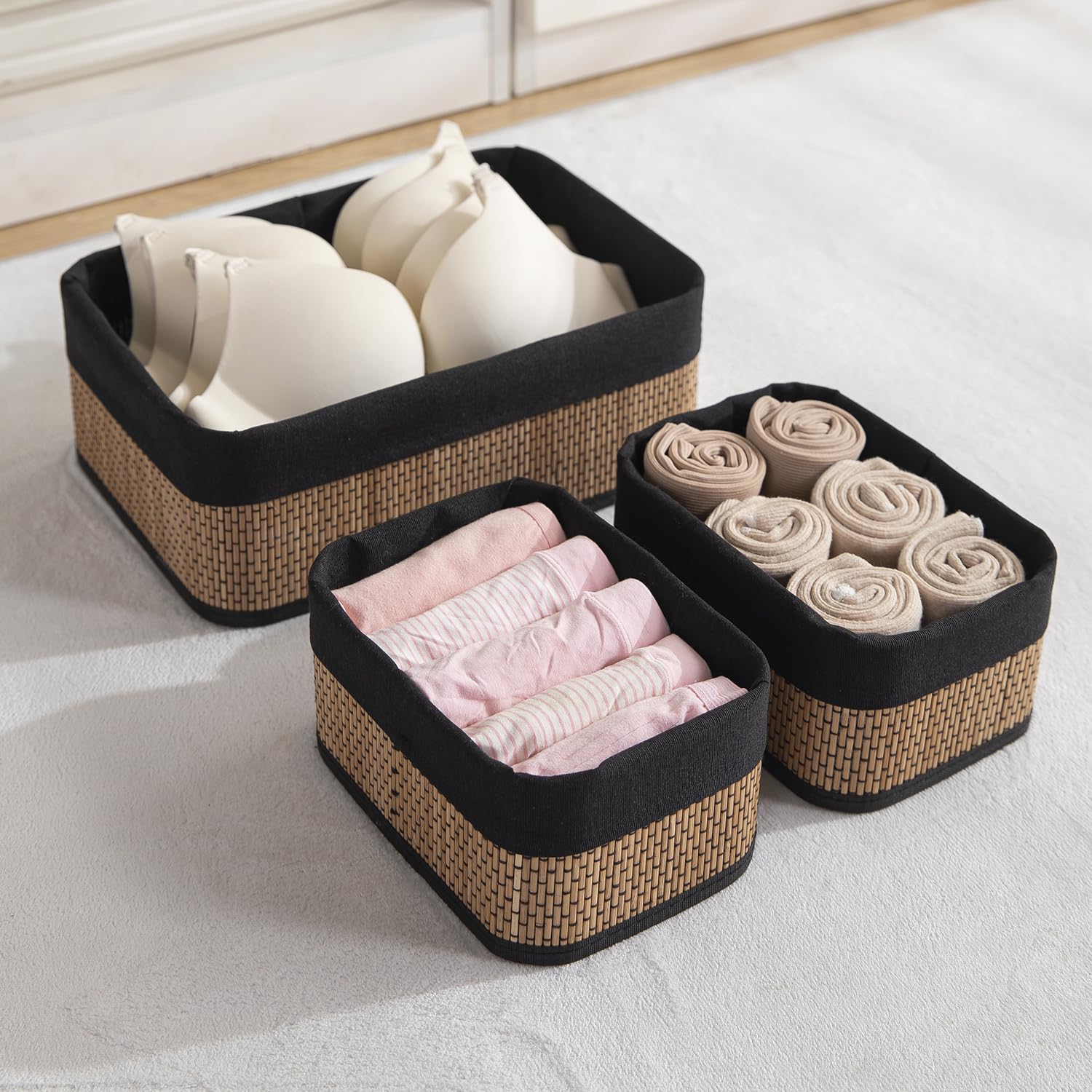 HOKIPO Set of 3 Bamboo Basket for Storage – Multipurpose Storage Baskets for Clothes & Storage Baskets for Shelves – Closet/Wardrobe Organizer (AR-6160)-image-17