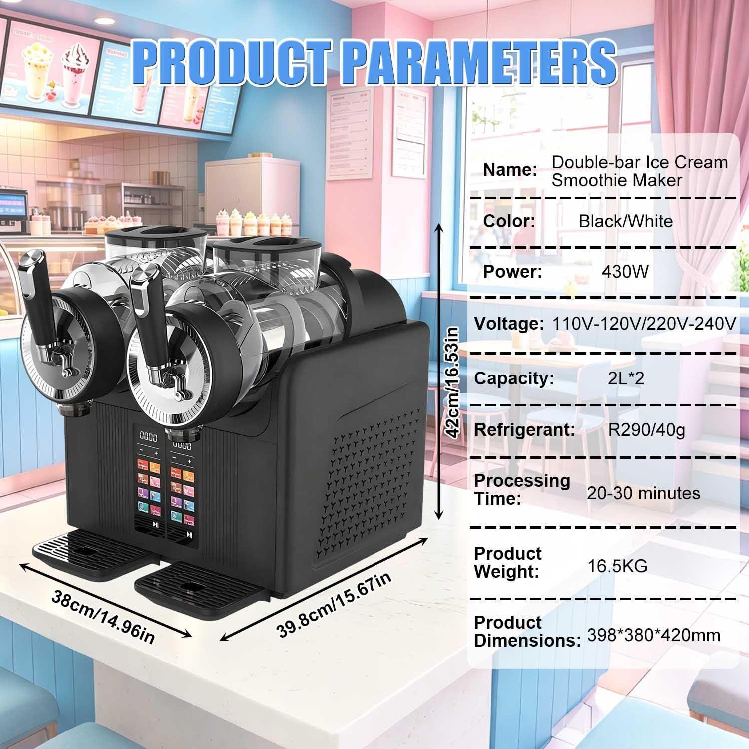 Máquina De Granizados Y Helados 2 En 1, Máquina De Granizados, Batidora Casera Para La Cocina - Doble Jarra De 2 L, 7 Programas Automáticos, Para Margaritas, Batidos Y Bebidas Congeladas Black