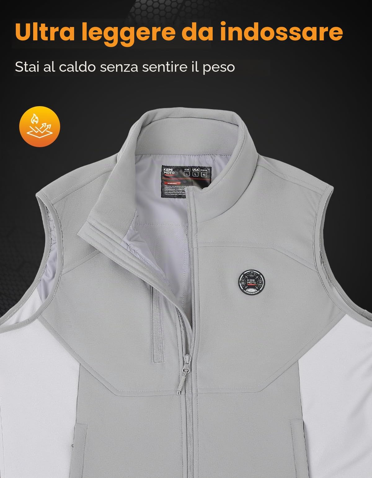 KEMIMOTO Gilet Riscaldato Uomo Donna, Giubbotto Riscaldato con Funzione Scaldamani, Gilet Termico Uomo con Batteria da 10000 mAh, per Sci Pesca Moto Escursionismo