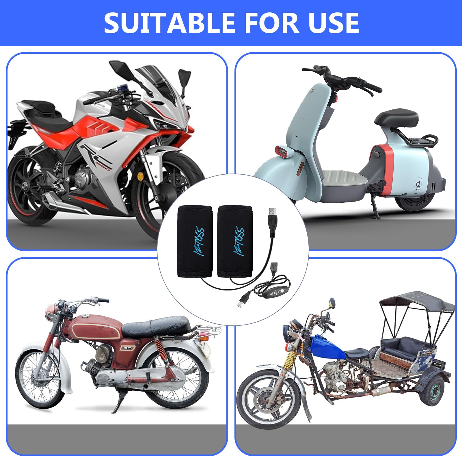 Manopole Riscaldate USB per Moto: 1 Paia Manopole Riscaldanti per Moto E Bicicletta, 5V USB Manopoles Riscaldate Motos, Riscaldamento Motos Grip per Diametro Impugnatura 22-30mm