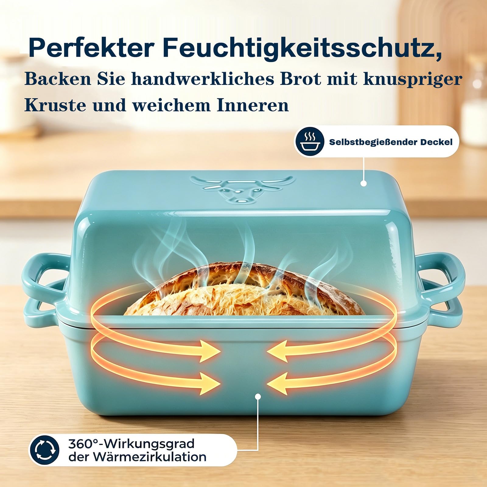 5.68 L Gusseisen Brotbackform,Brotbacktopf mit Deckel,Gusseisen Topf Brot Backen,Brotformen zum Backen,Emaille Brotbackformen für Sauerteig,Robuste Brotbackformen zum Brotbacken im Ofen(Seeblau)