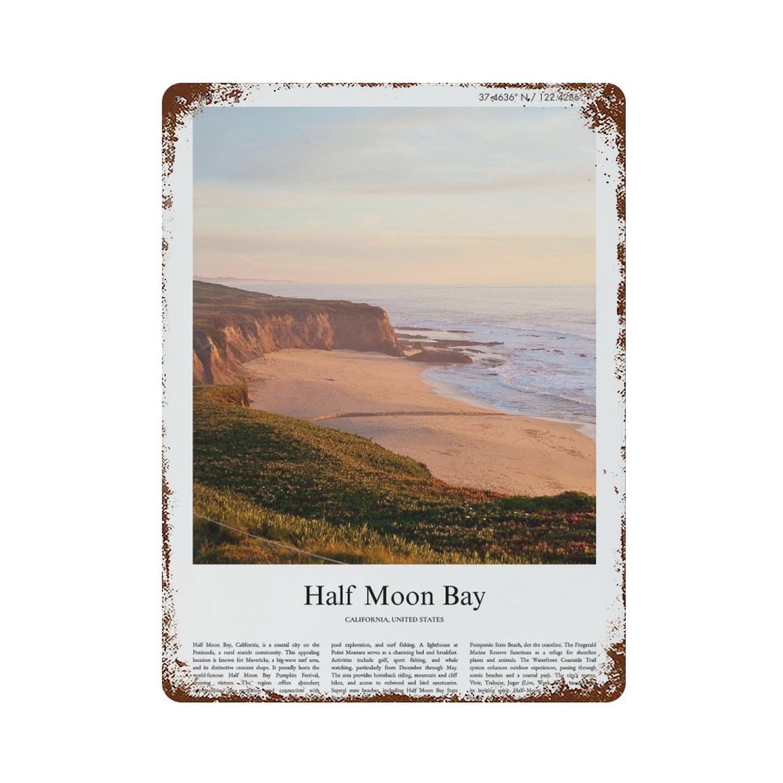 xiaoxiaoshen Half Moon Bay California City Scenery Wall Decor Art Metal Tin Poster Modern Home Decor Art Home Bar Shop Decorations Vintage Sign 40x30cm