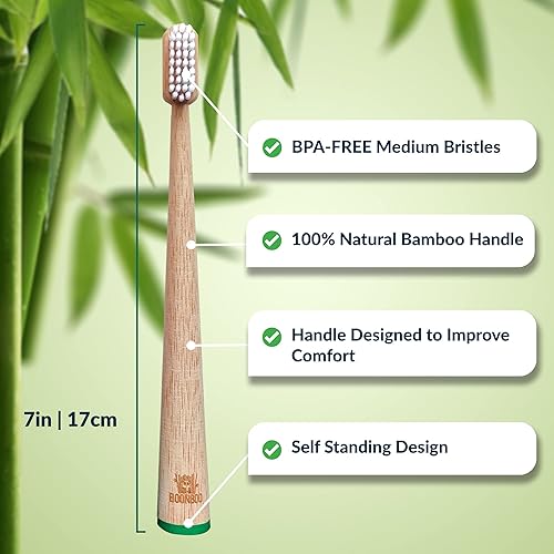 Miniatura 2 de BOONBOO Cepillos de dientes  Paquete de 4 cepillos de dientes de bambú  Cerdas medianas  Autopermanente  Natural, sostenible, biodegradable