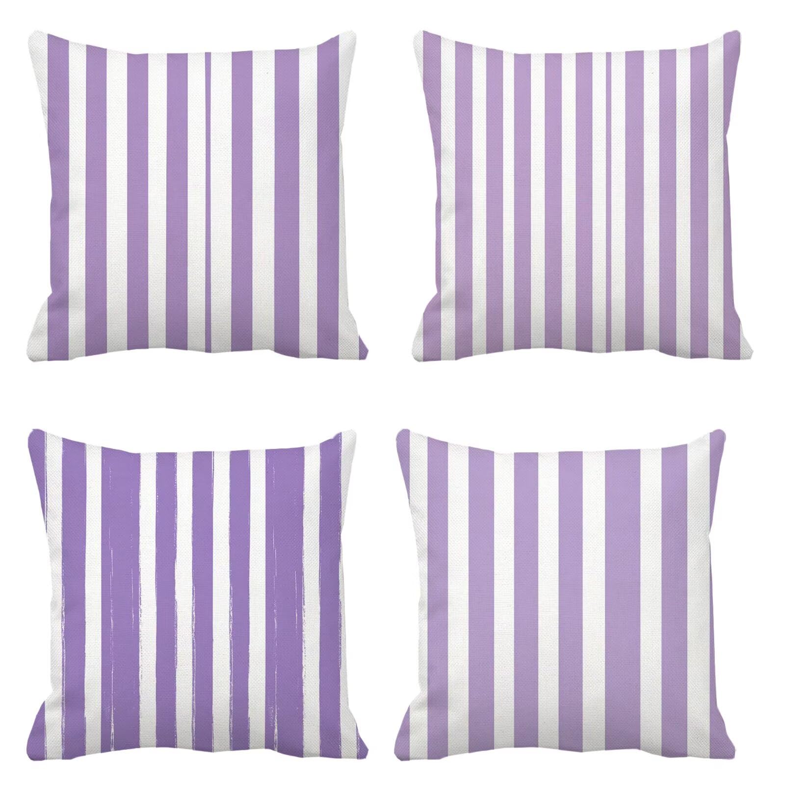strisce Cuscini da Esterno 50x50 Set da 4 Federe Cuscini Divano Violetta Copricuscini Lino Copri Cuscino Divano, Impermeabili Copricuscino, Quadrato Cuscino Decorativo, Moderna Decorazione Casa t-809