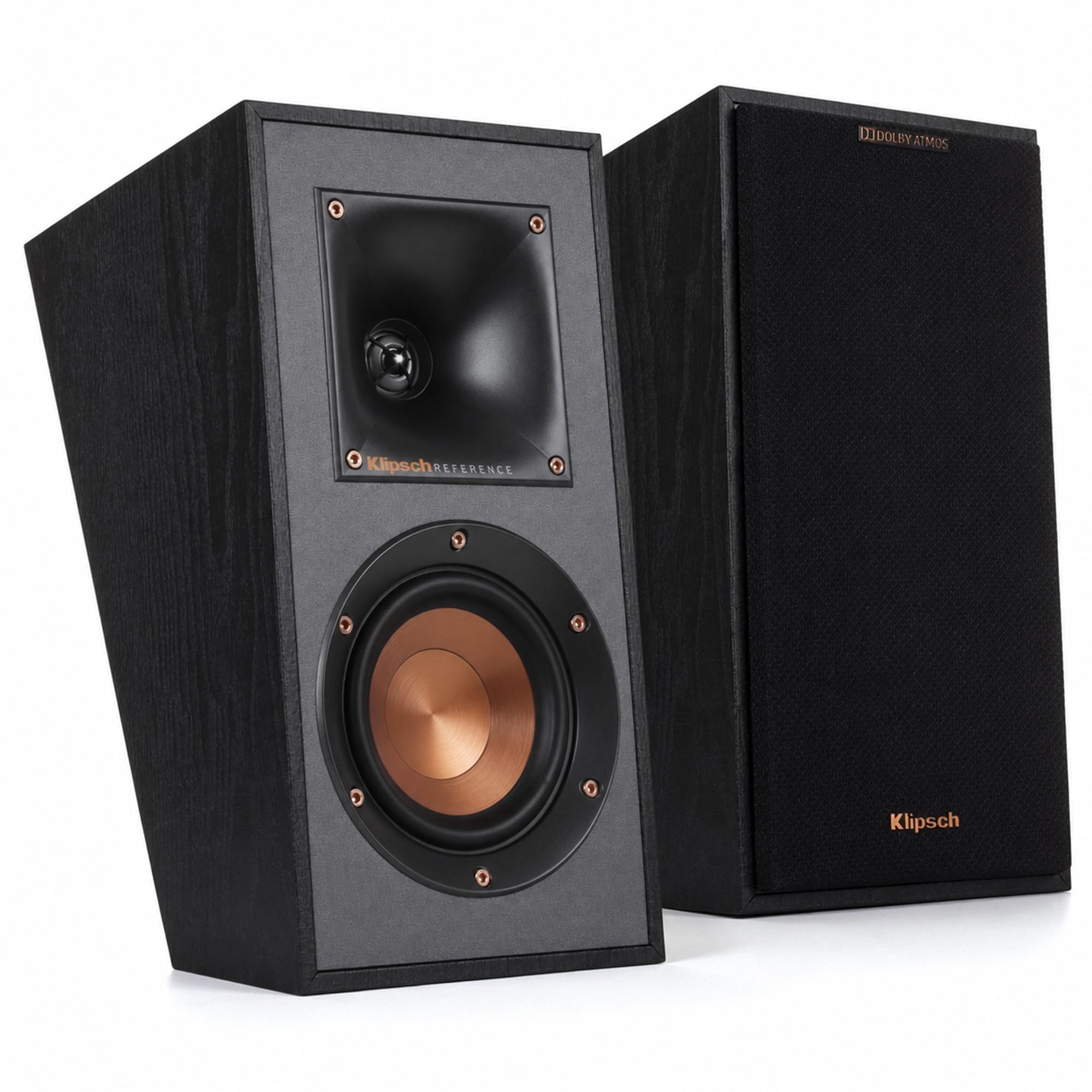 Klipsch R-41SA Powerful Detailed Home Speaker Set of 2 Black | Use on compatible tower or bookshelf speakers for reflected height effects, or wall-mount as elevation or surround speakers.