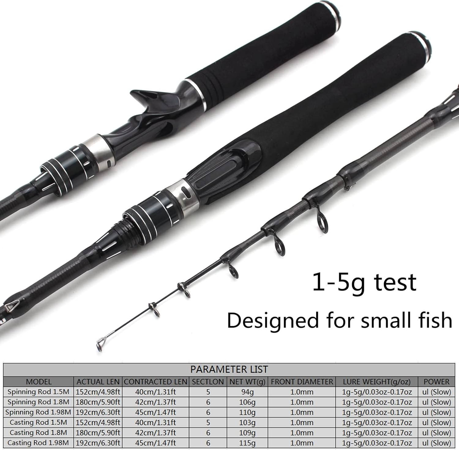 New 1.5m 1.8m 1.92m Ultra-Light Ul Power Telescopic Lure Rod, Rotating Casting Rod, Bait Weight 1-5g, Small Fishing Rod for Children and Beginners ZYHYD (Color : Casting Rod, Length : 150cm)