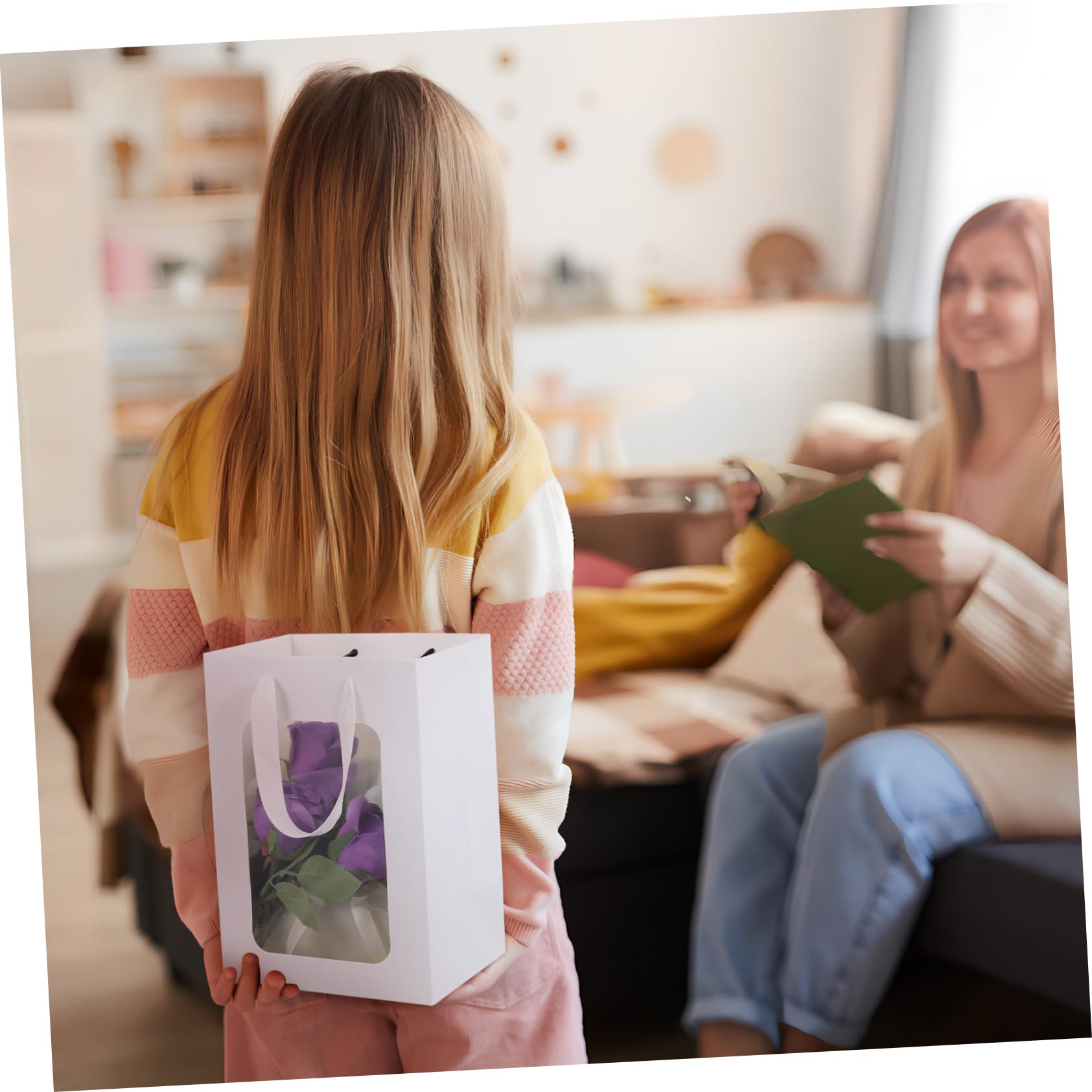 Buste Regalo in Carta Bianca Finestra Trasparente, 20 Pezzi | Manici Doppi, Linea Semplice ed , Finitura Pulita, Stile Stylish per Confezioni Coordinate