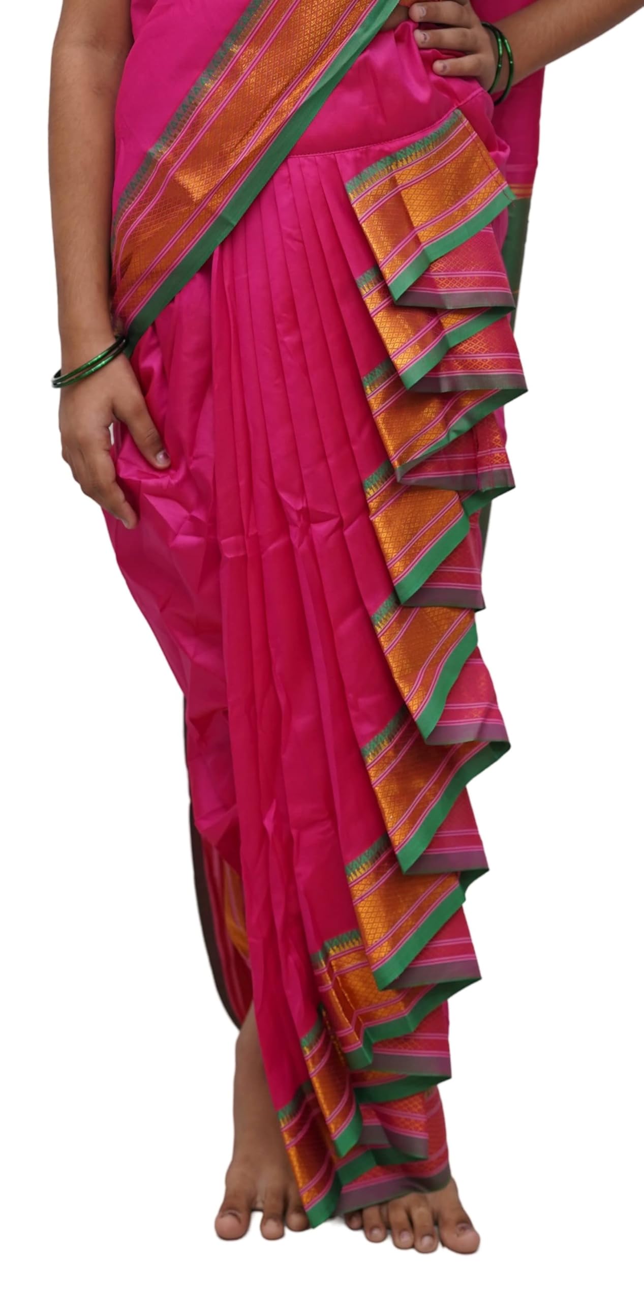 Luster Shahi Mastani Nauvari saree for kids/girls Ready-to-wear with a stitched blouse, Traditional Maharashtrian Marathi saree, for School program ganpati pujas festival (Pink, 12-18 Months) 2