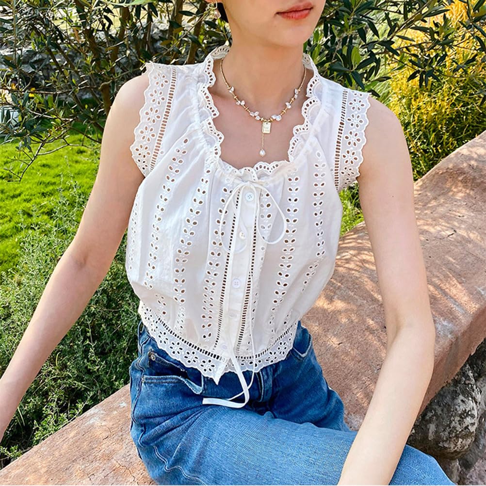 Damskie letnie koszulki bez rękawów Bawełniane koszule bez rękawów zapinane na guziki Casual Vest Top