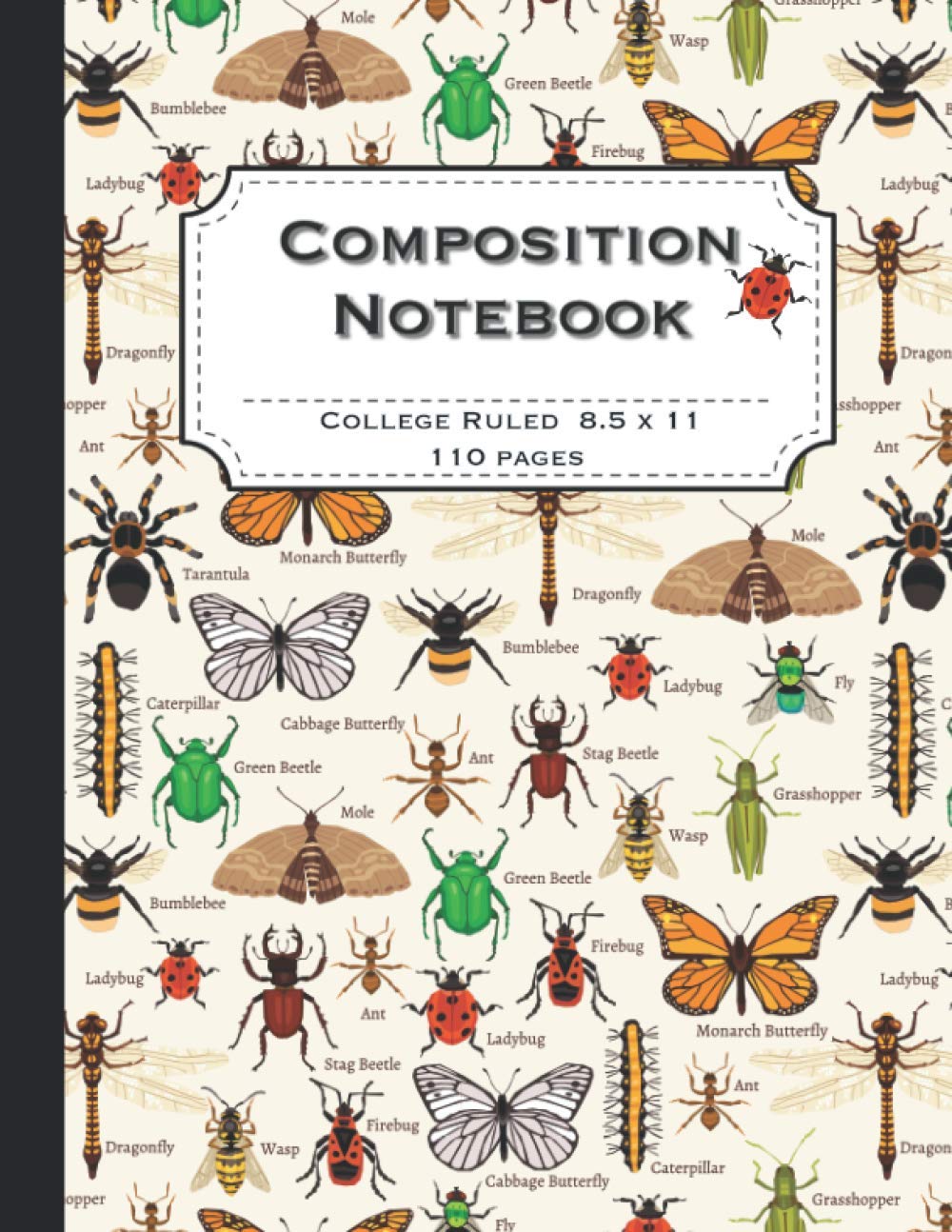 Composition Notebook: College Ruled Notebook Journal, insects beetle tarantula dragonfly ant and more pattern, 110 Pages