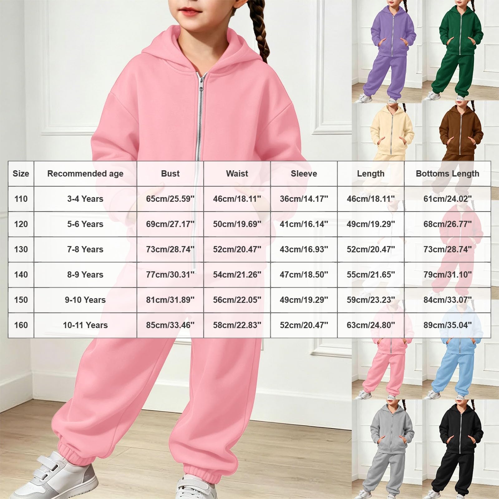 Sportanzug Mädchen Trainingsanzug Bekleidungsset 2tlg Langarm Sweatjacke mit Kapuze und Sporthose Jogginganzug Trainingsanzug Kinder Mädchen Lässige Einfarbig Tracksuit Freizeitanzug Activewear