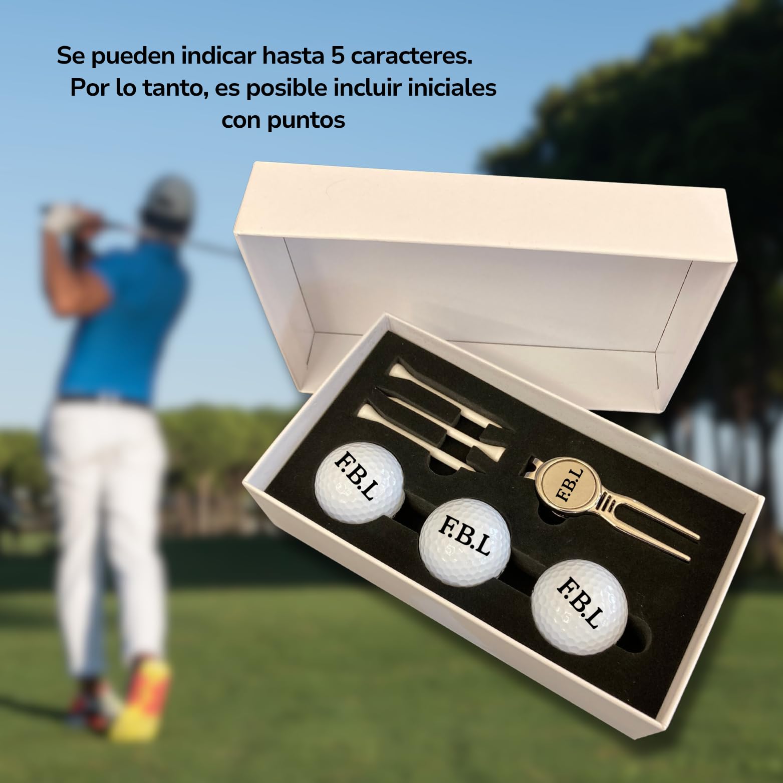 Juego de pelotas de golf con iniciales personalizadas, 3 pelotas de golf Wilson y 3 tees en caja de regalo, color blanco