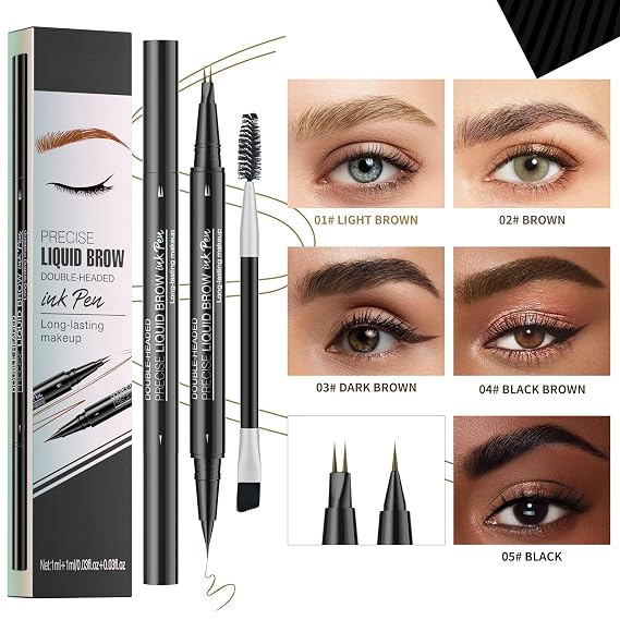 Microblading Eyebrow Pencil Waterproof Long-Lasting Microblading Eyebrow Pen with Micro-Fork-Tip and Precise Brush-Tip Brow Kit (5#)