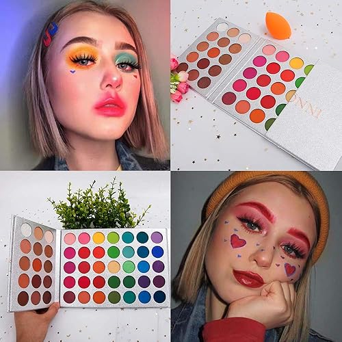 Eyeshadow Palette 65 Colors + 20pcs Makeup Brushes Set + Sponge Blender Sweatproof Pigmented Matte Shimmer Metallic Blendable Soft Pressed Powder Eye Shadow Makeup Palette