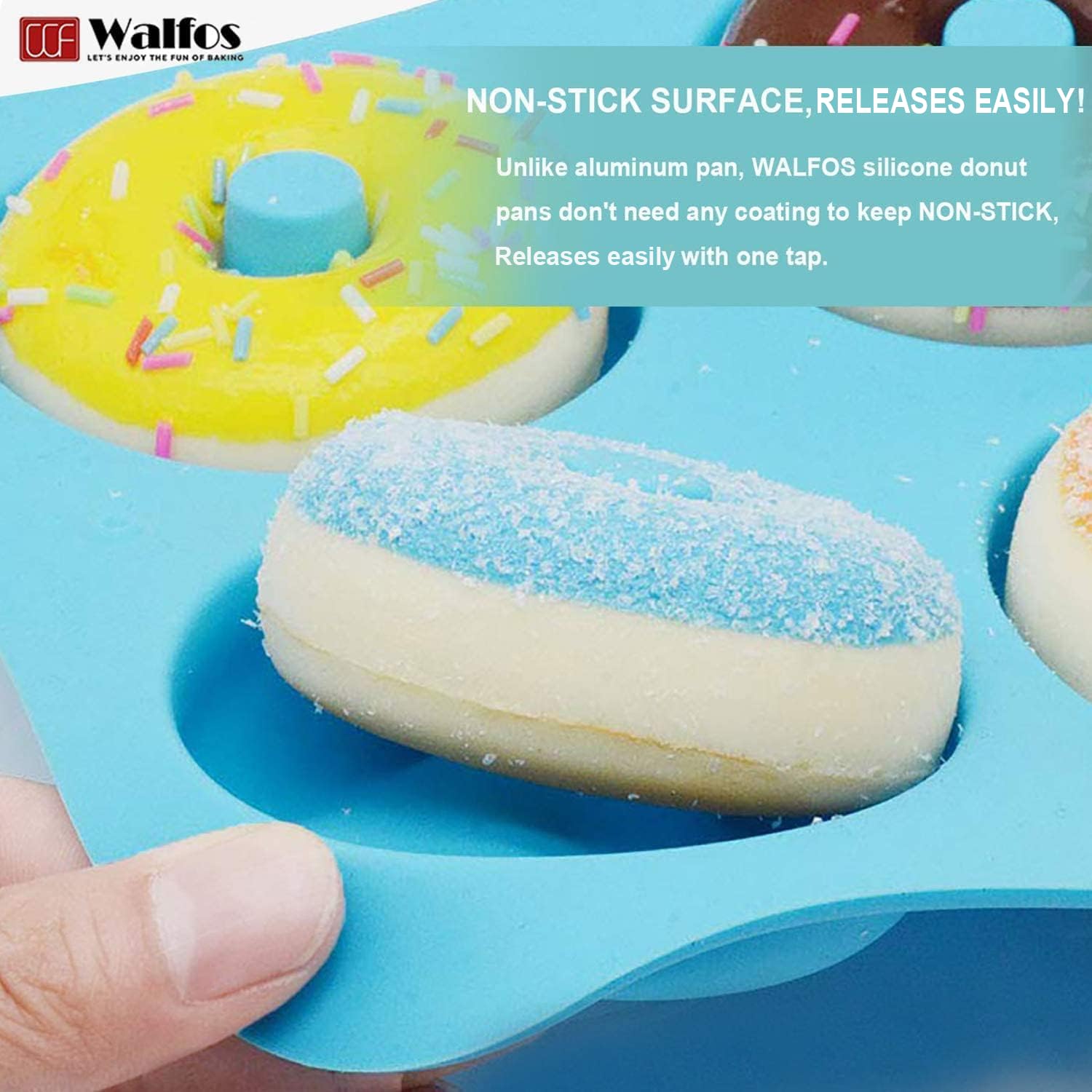 Walfos Antihaftbeschichtete Donutform zum Backen, Silikon-Donut-Form, BPA-frei, perfekte Donut-Kuchen, Kekse, Bagels, spülmaschinenfest, 3er-Set
