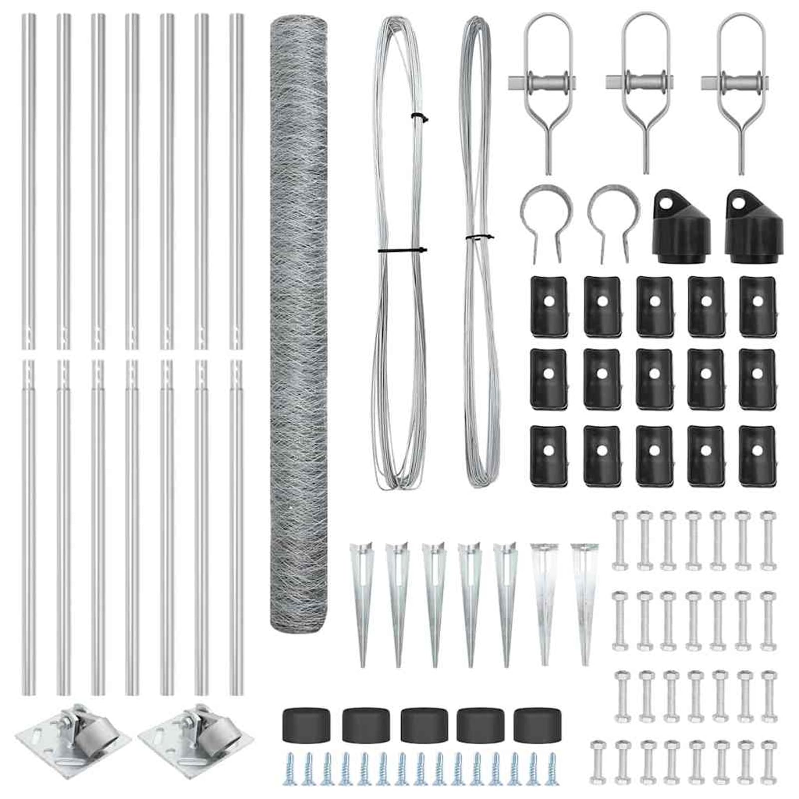 Lot de poteaux de clôture en acier argenté résistant aux intempéries, durable, 1000 x 3,2 x 150 cm, 14 piquets pour clôture de jardin extérieure
