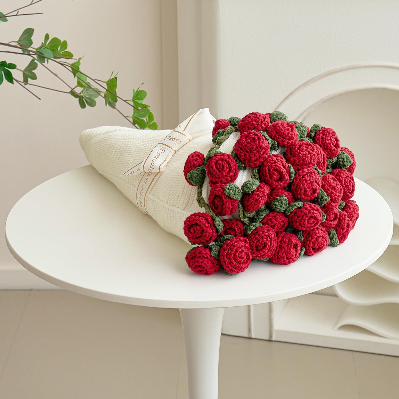 Red Flower Blanket, Acrylic Material Circular Giant Soft Blanket (Beige, 40 inches) — image 1