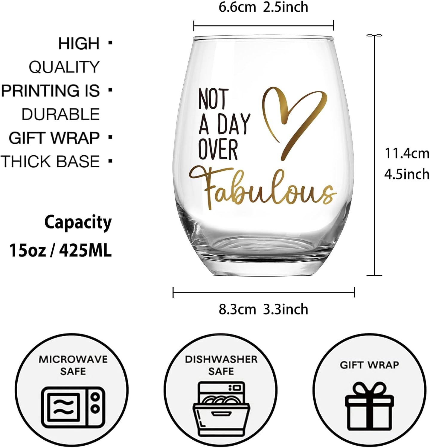 Not A Day Over Fabulous Wine Glass Gifts for Women, Happy Birthday Mothers Day Christmas Gift for Her, Mom, Sister, Friends, BFF, Boss, Coworkers, Female -147 - Image 3