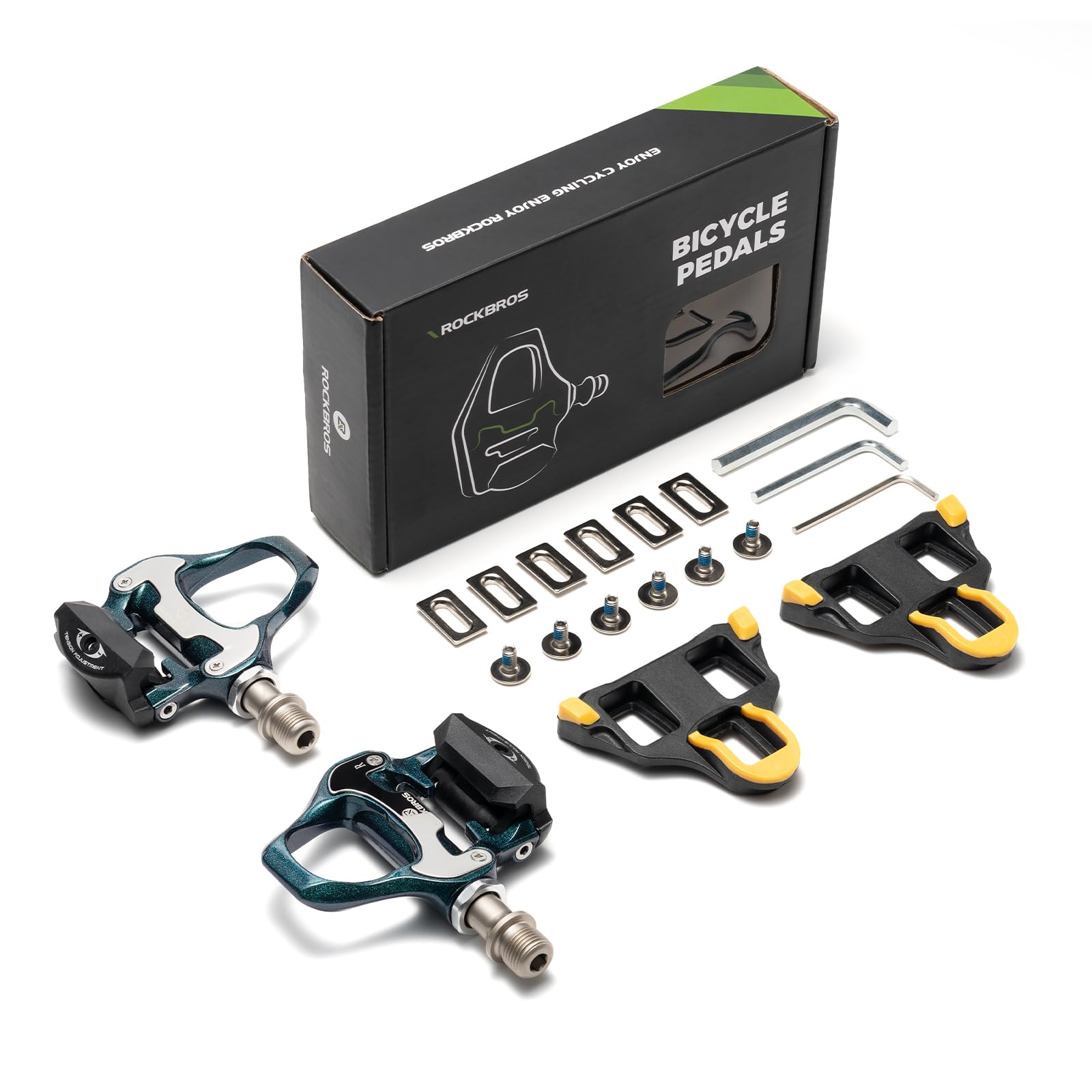 ROCKBROS Pedali Bici Corsa Lega Alluminio Asse Cromoly | con Regolazione Tensione, Antiscivolo e Cuscinetti Sigillati, Compatibili con Cleats Standard, per Strada e Allenamento