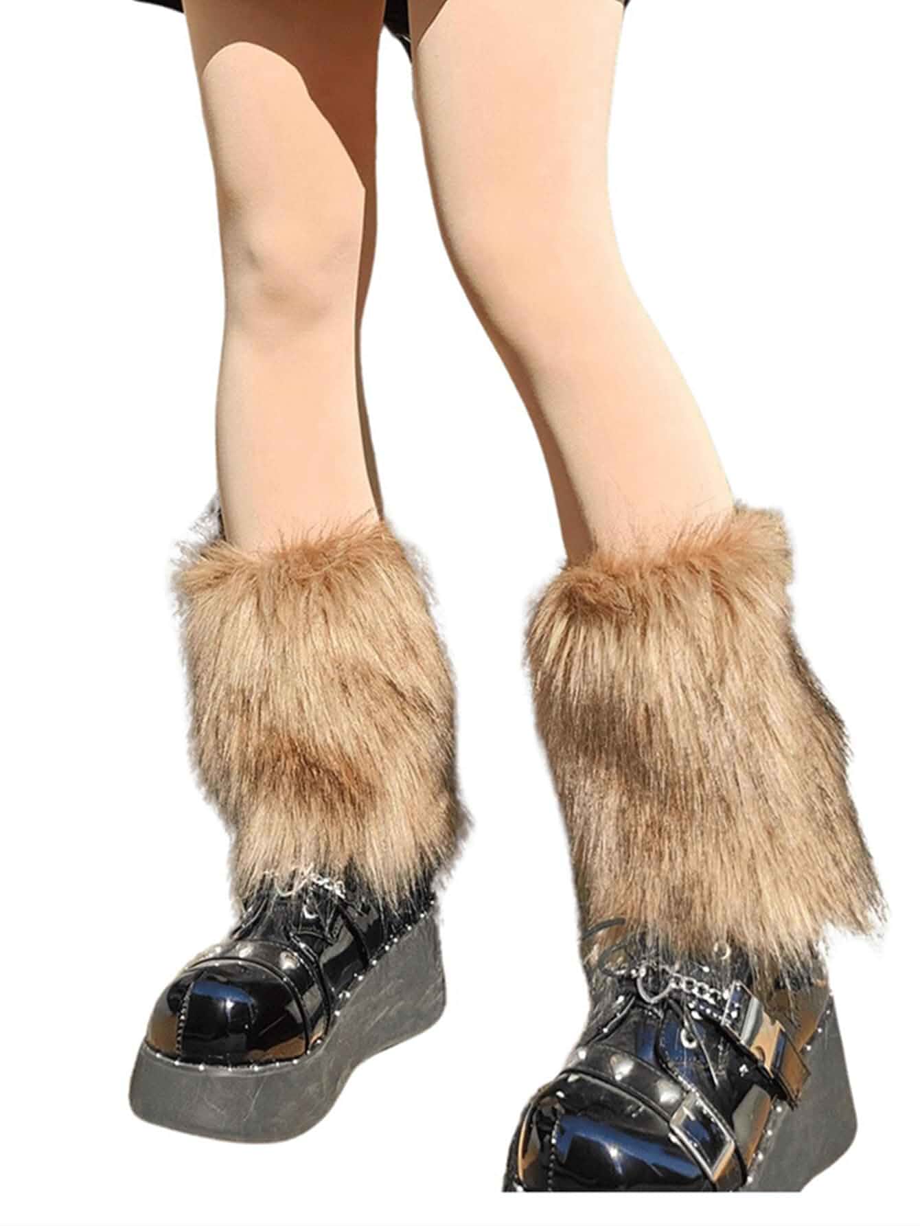 SHENHE Women's Faux Fur Fuzzy Leg Warmers Y2k Short Plush Leg Warmers Vintage,Fuzzy Leg Warmers,Warm Fuzzy Boot Cuff,Furry Boot Covers for Women