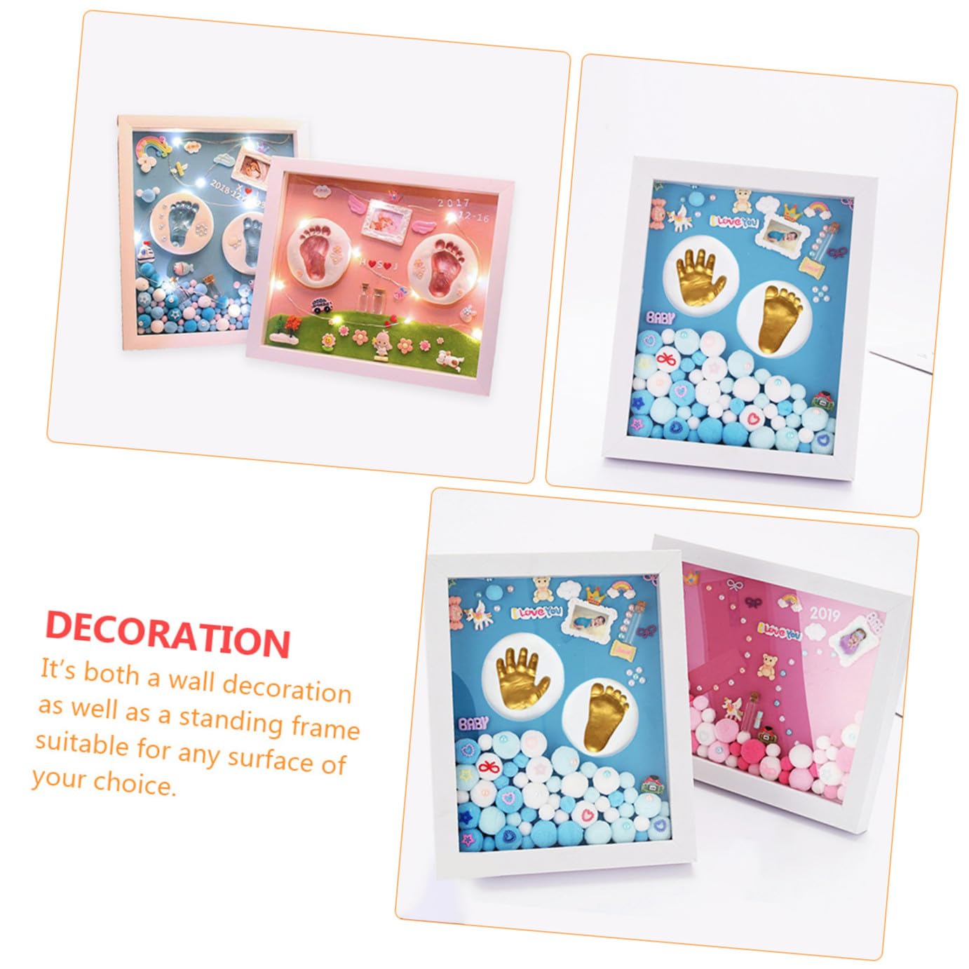 VICASKY Kit per Impronte di Mani e Piedini Bambino Bambina Cornice in Acrilico Oro per Regalo Primo Compleanno o Cerimonia e Decorazione Murale