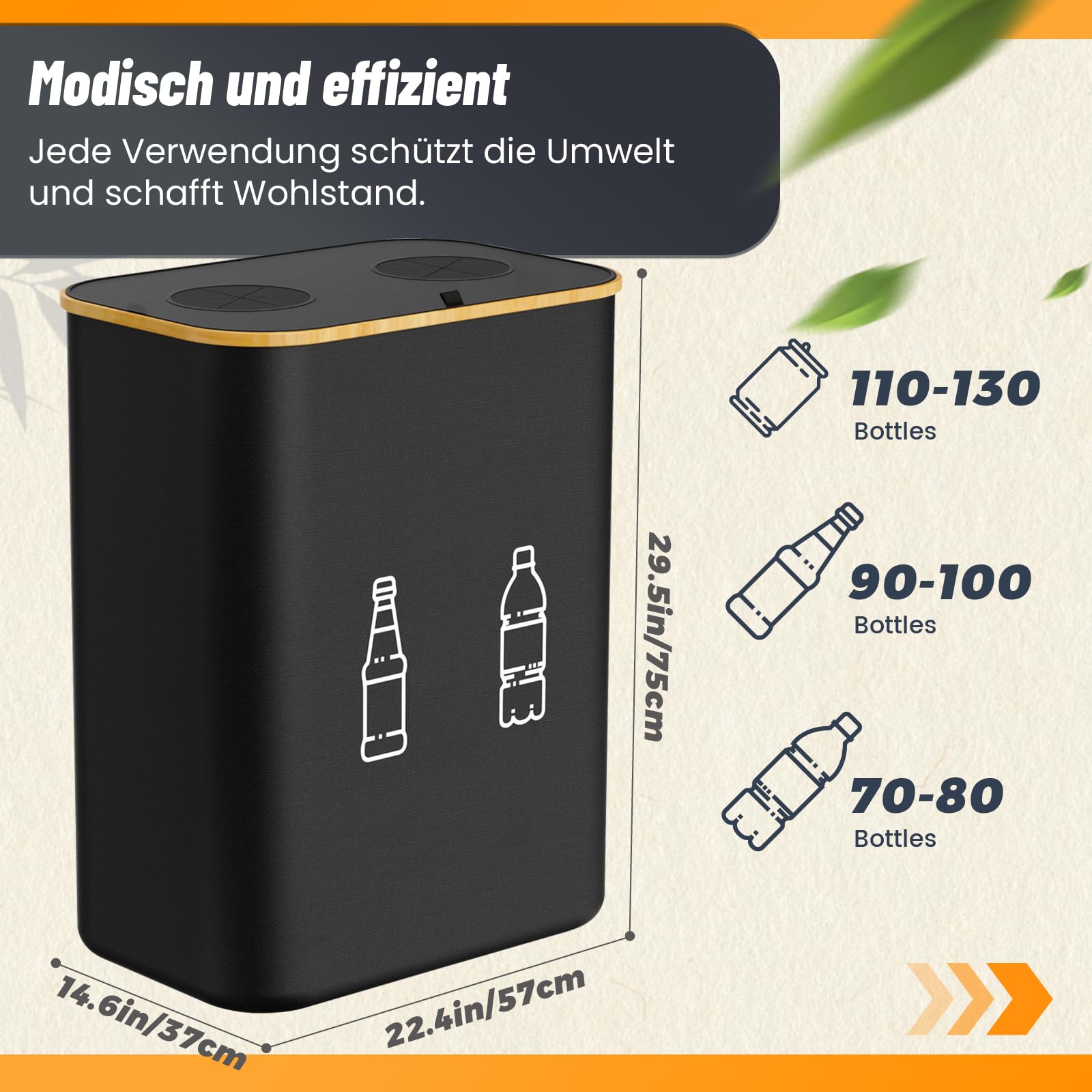 160L Poubelle Tri Selectif 2 Bacs, Poubelle de Tri avec Aacs Amovibles, Poubelle Cuisine Tri XXL, Bac de Tri Selectif - Idéale pour la cuisine