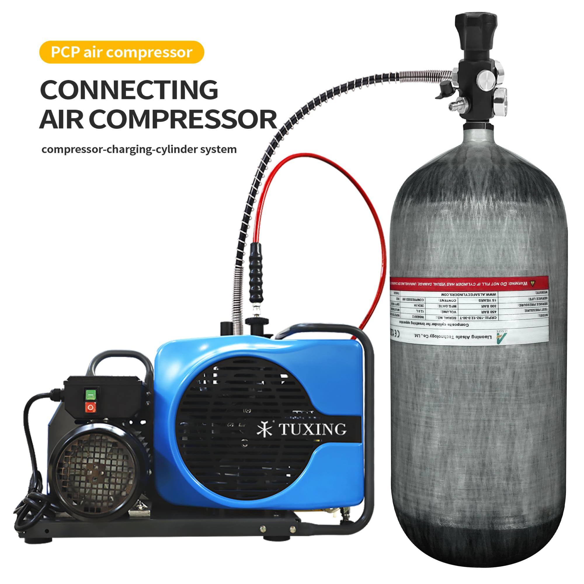 TUXING Réservoir de plongée en fibre de carbone 4500 psi 2,7 L 164 Cu en