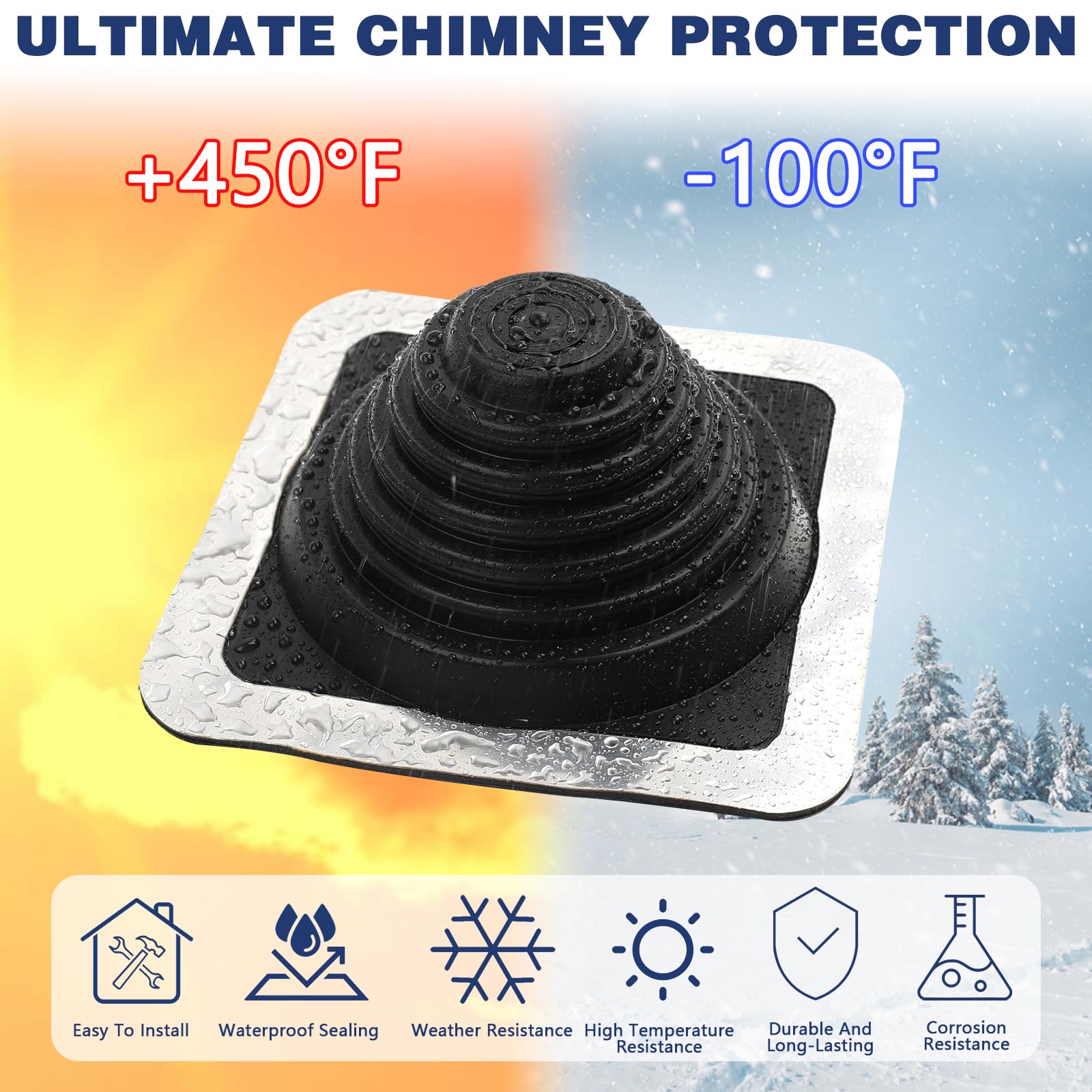 Paquete de 2 botas de ventilación de techo de metal, tubo flexible intermitente, kit de botas de chimenea de silicona de alta temperatura para tuberías OD de 1/4 a 5 3/4 pulgadas, incluye funda de