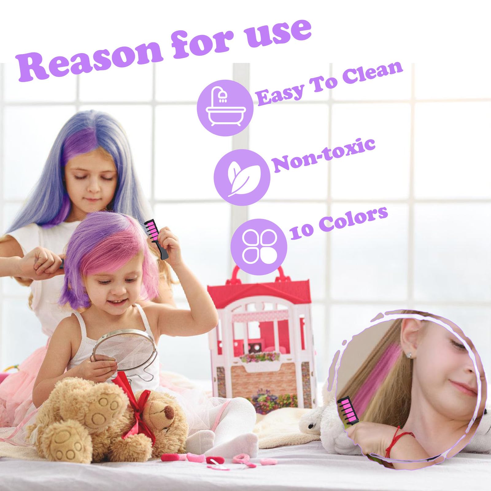 10 Peignes à Craie pour Cheveux, Peignes Craie Cheveux, Coloration Temporaire Lavable, Pour Enfants et Adultes, Fête, Anniversaire, Cosplay, Carnaval