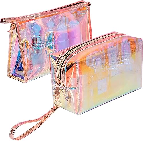 Neceser de viaje para mujer, bolsa de maquillaje de TPU, bolsa de aseo para mujeres de viaje, bolsa de cosméticos transparente deslumbrante para