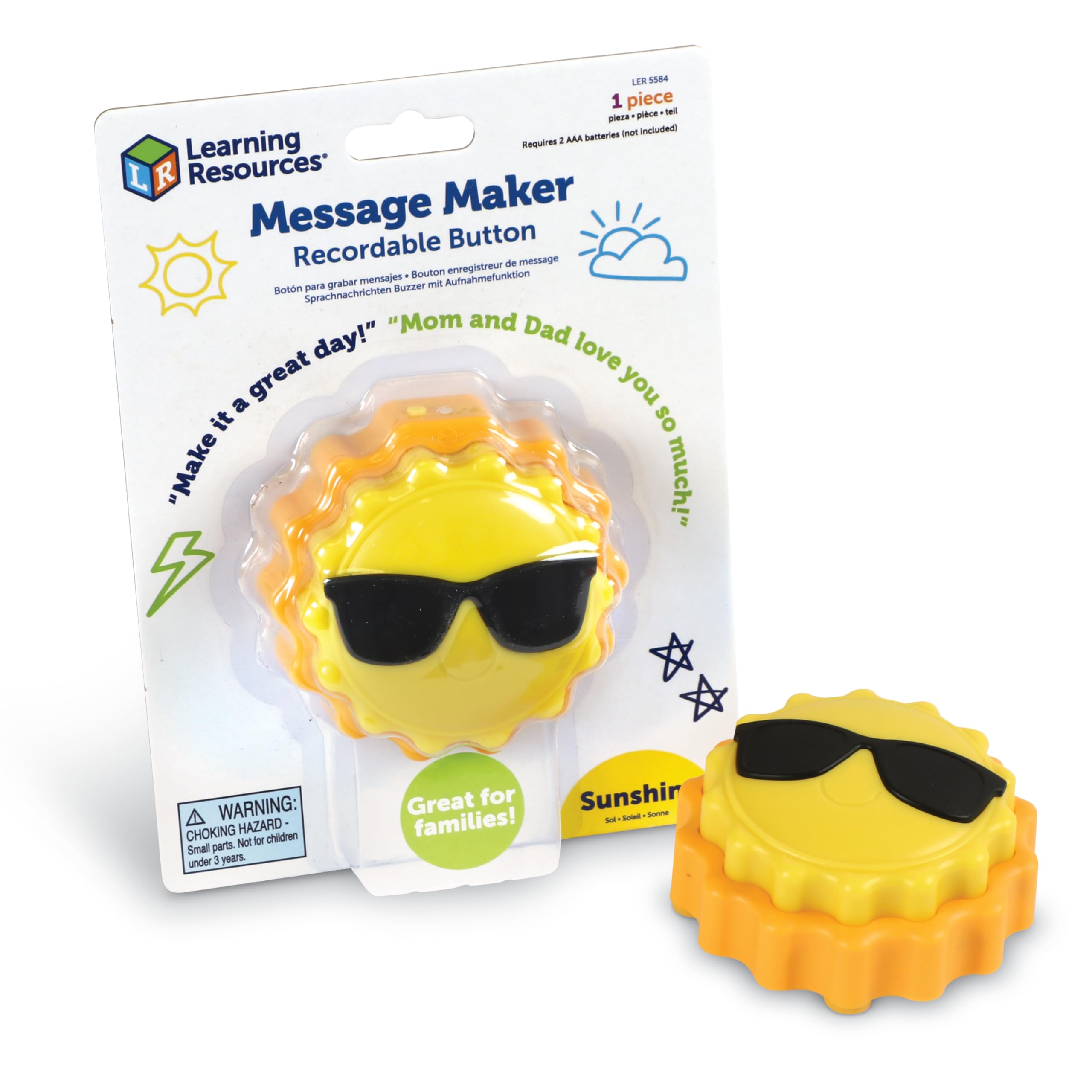 Learning Resources Message Maker Recordable Button Sunshine, Social Emotional Learning Toys, Social Emotional Learning Games, 1 Piece