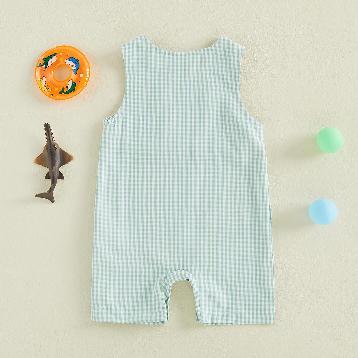 Newborn Infant Baby Boy Summer Clothes Embroidery Plaid Sleeveless Romper Jumpsuit Overall Bodysuit One-Piece Outfit