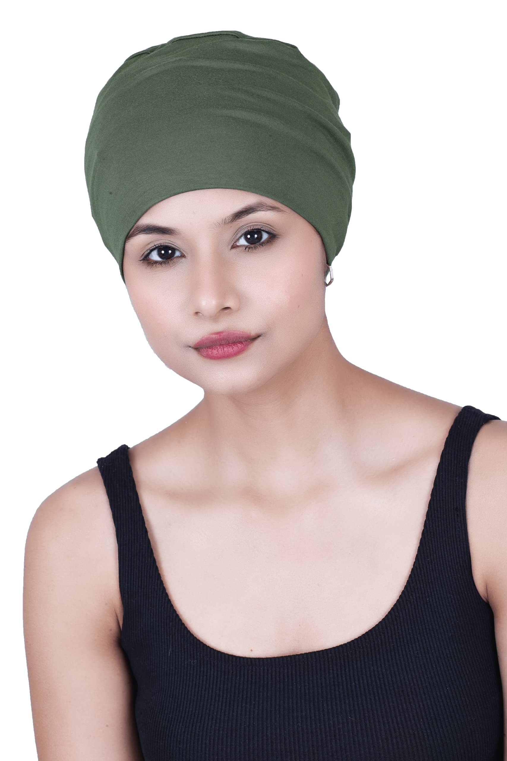 The Headscarves Women Silky Soft Bamboo Viscose Sleep Cap for Hair Loss Chemo Headwear Skull Cap Free Size (Multicolor) (HS3_Chive) 1
