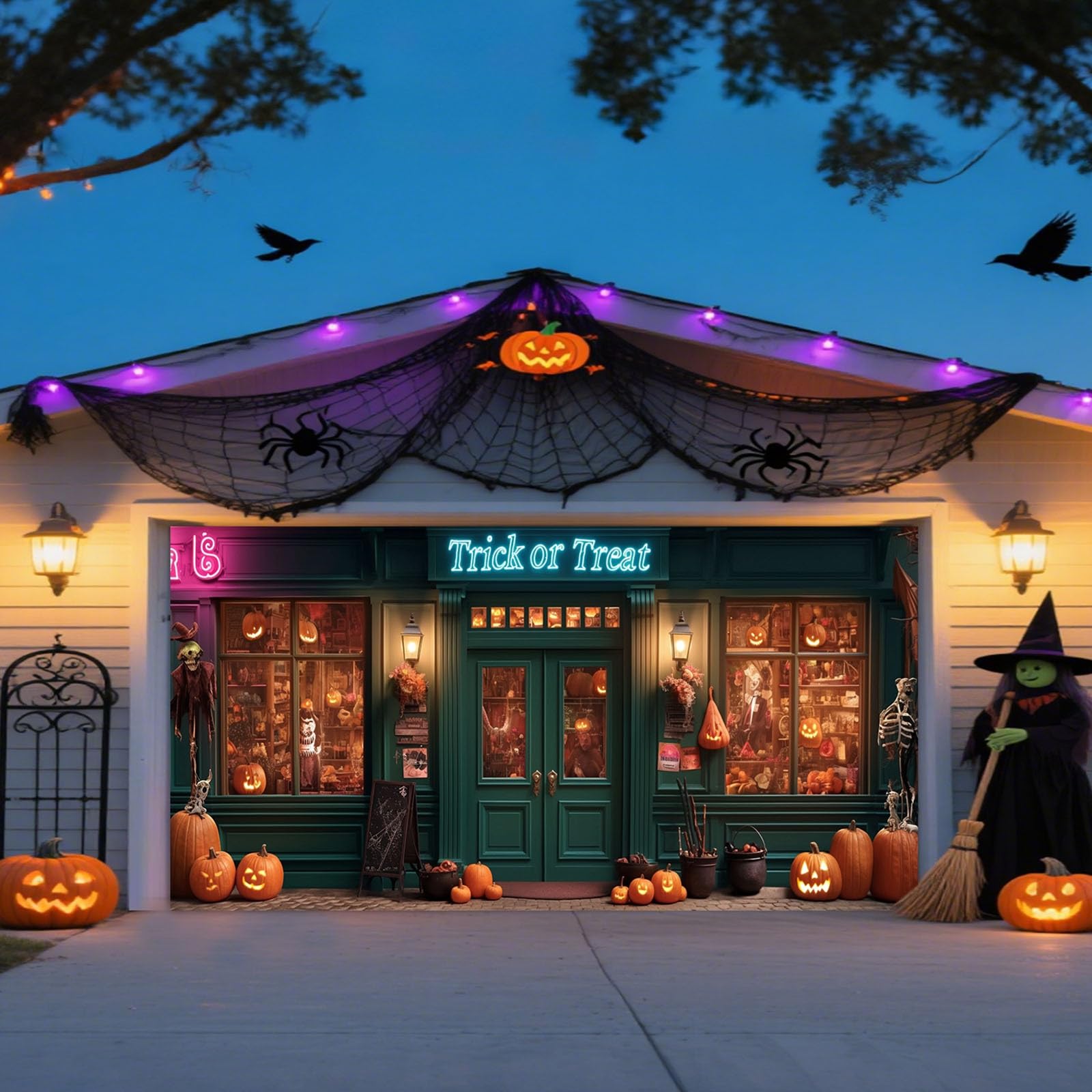 Bandera de Halloween para garaje, decoración al aire libre e interior, suministros de fiesta para colgar, diseño de murciélago de calabaza aterradora