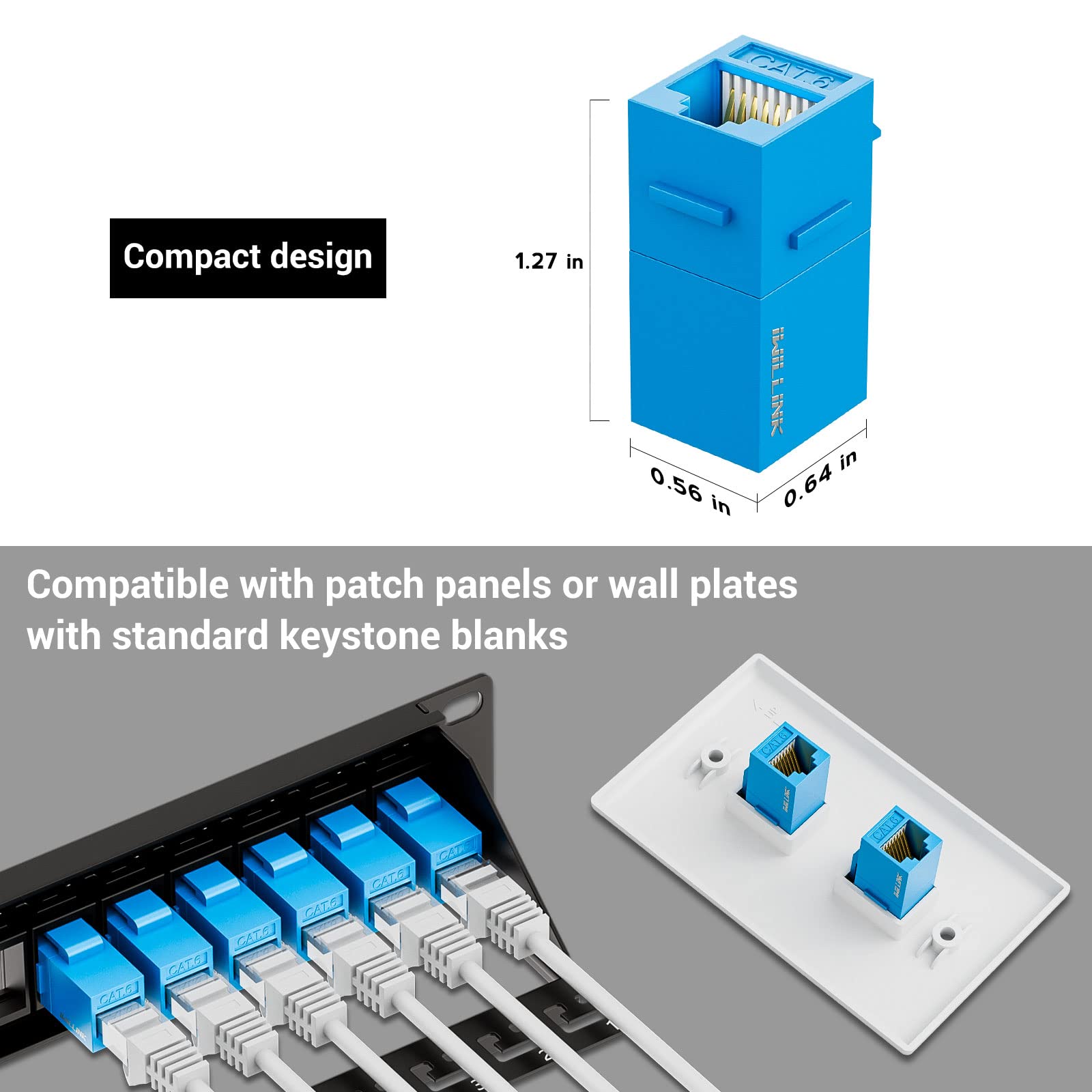 iwillink Lot de 25 coupleurs Keystone RJ45 Cat6 femelle vers femelle Cat6, coupleur Keystone UTP, prise Keystone, coupleur Ethernet, bleu