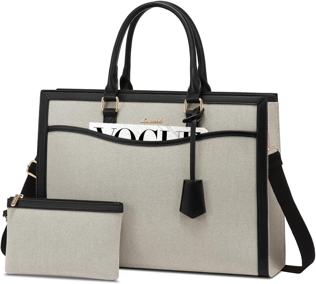 LOVEVOOK Laptop Tote Bag for Women, Office Work Bag Briefcase fit for 15.6 inch Laptop, Large Capacity Teacher Bag Handbag, Canvas/Jacquard