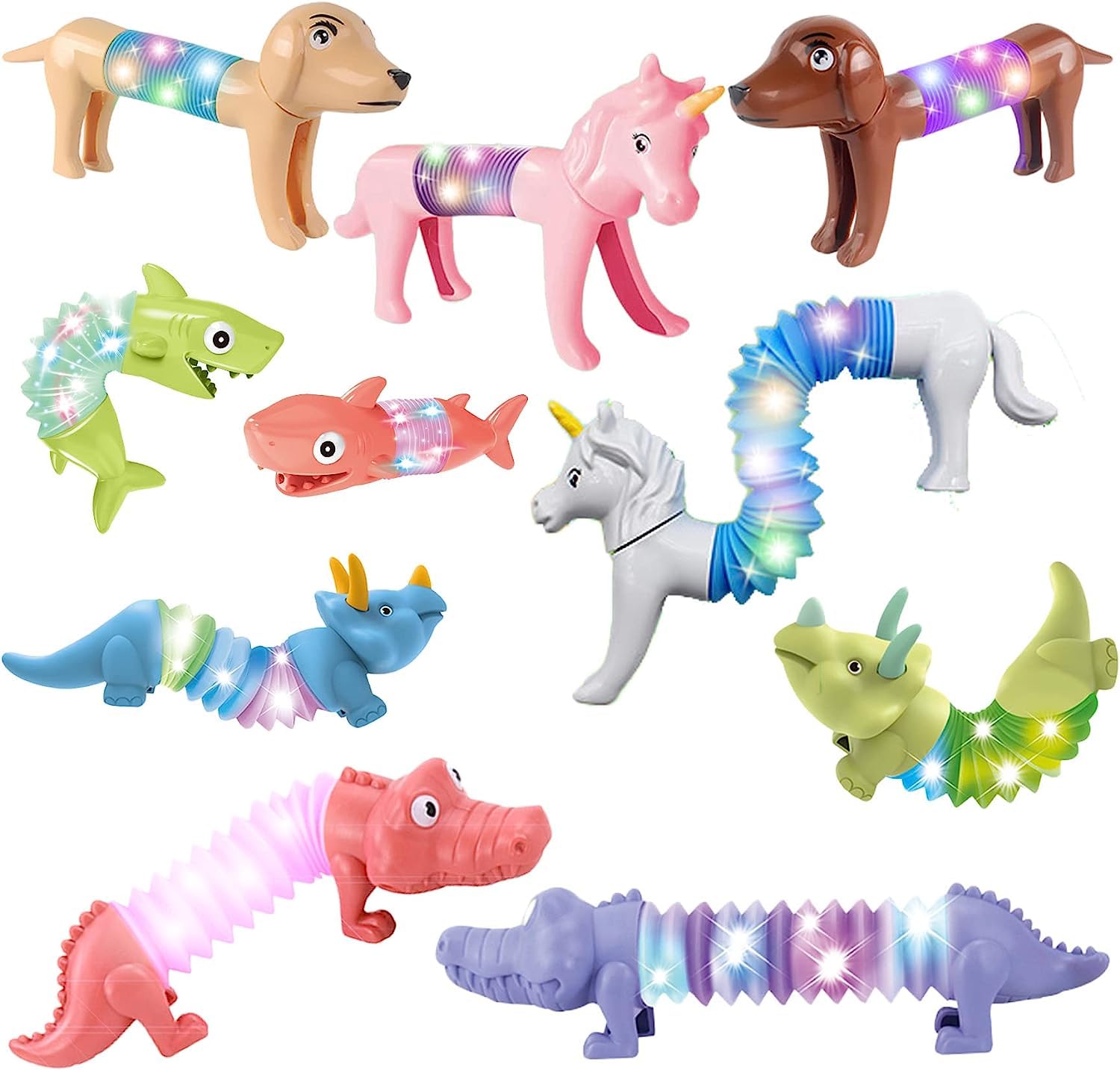10-Pack LED Pop Tubes Mixed Animal Fidget Toys – Sensory Tubes for Toddlers,Party Favors Goodie Bag Stuffers, Bulk Toys for Classroom Prizes Birthdays Gift Boys and Girls(Random Animal)