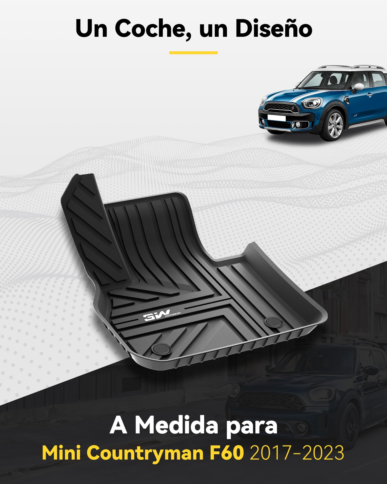 3W Alfombrillas de Coche y Maletero para Mini Countryman F60 2017-2024, TPE Alfombrillas para Todo Tipo de Clima para Mini Countryman la 1ª y 2ª Fila Juego Completo, Admite Perros, Accesorios, Negro
