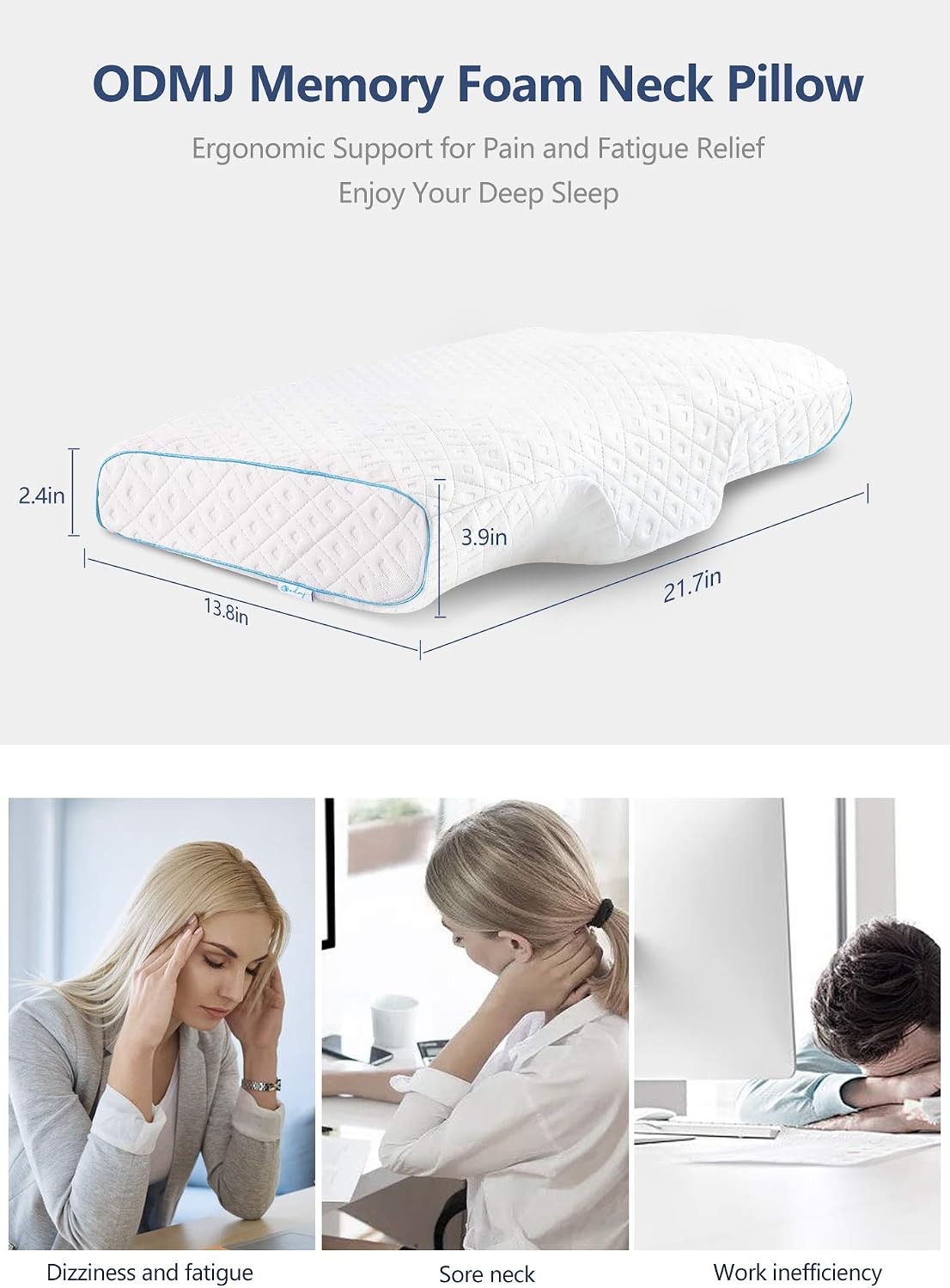 ODMJ Cervical Memory Foam Pillow, Neck Pillow for Pain Relief Sleeping, Cervical Pillow for Neck Pain - for Back, Stomach and Side Sleepers