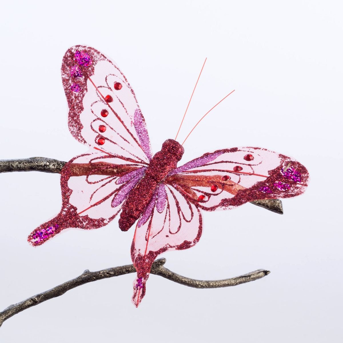 Triflora Pink Glitter Butterfly Clip Christmas Tree Decoration x 4. 18cm