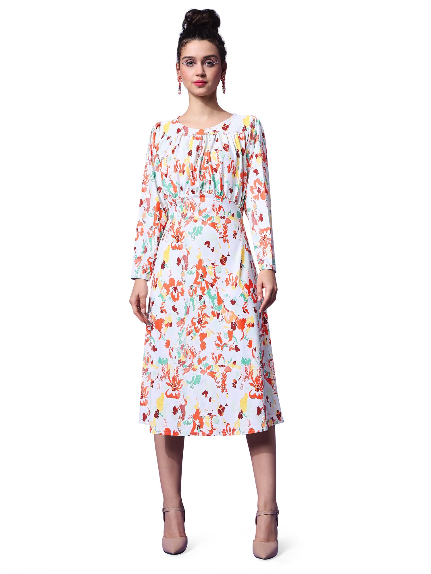 Purvaja Womens A-Line Midi Length Dress (Wini-009-Stain_Multicolored_Xx-Large)