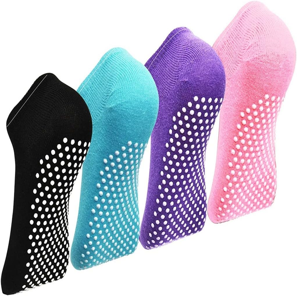 Pilates Ballet Barre Yoga Socks - 4 Pack Non Skid Sticky Grippers Socks for Women Trampoline Gym Sports (Color : D, Size : US 4.5-8.5) (B US 4.5)
