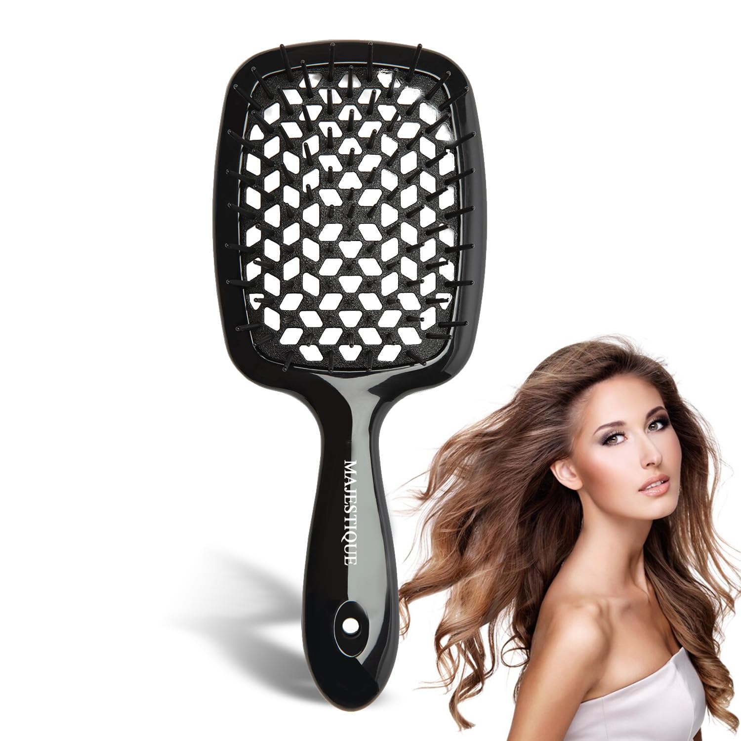 Majestique Detangler Brush Naturals - 100% Bio-Friendly Detangling brush Ultra-Soft Tipped Nylon - Glide Through Tangles with Ease - Multicolor