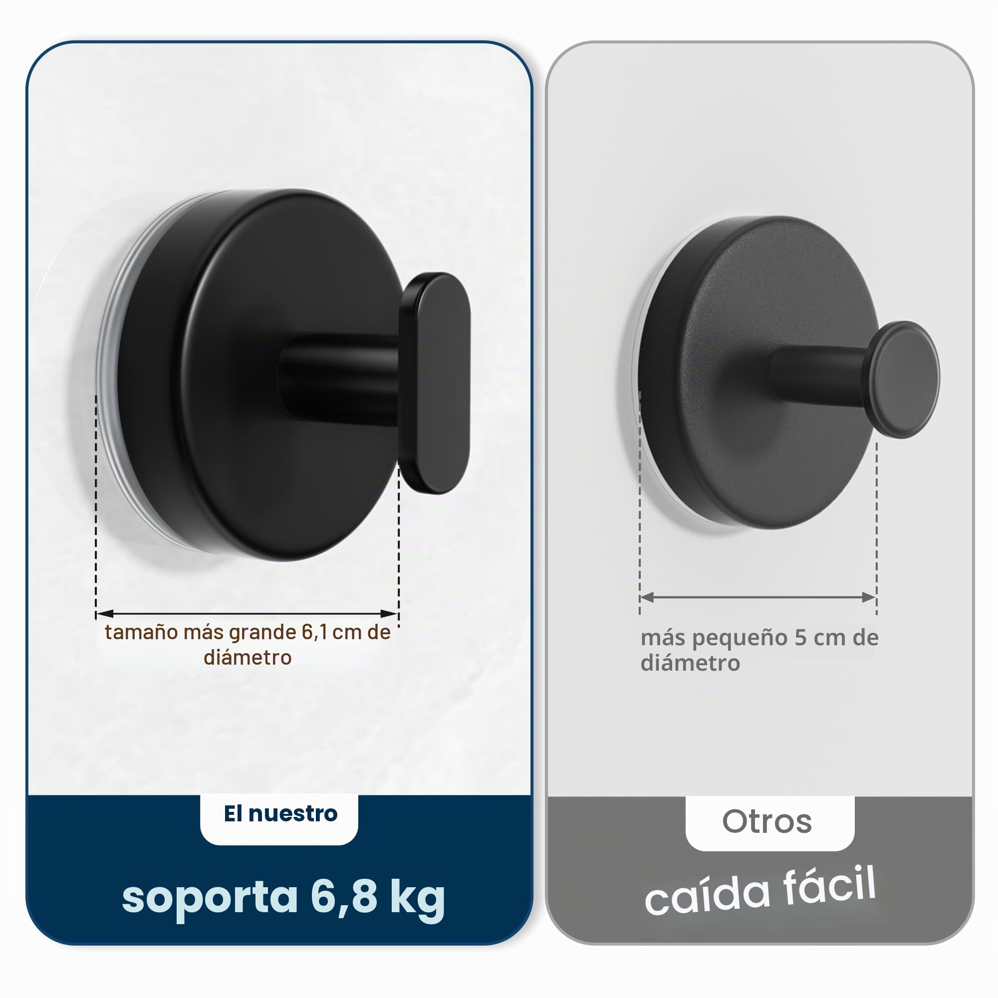pickpiff Ganchos de ventosa ducha: Colgador extra fuerte de 6,8 kg para baño, cocina, puerta, espejo, azulejos, vidrio – Para toallas, esponjas, abrigos, batas –,negro mate, paquete de 4