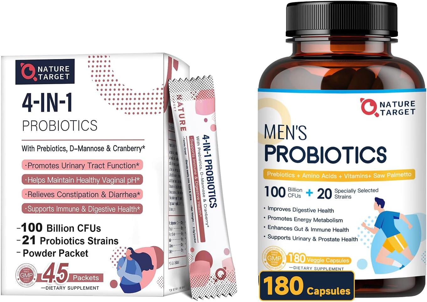 NATURE TARGET Probiotics Powder for Women & Probiotics for Men 180 Capsules