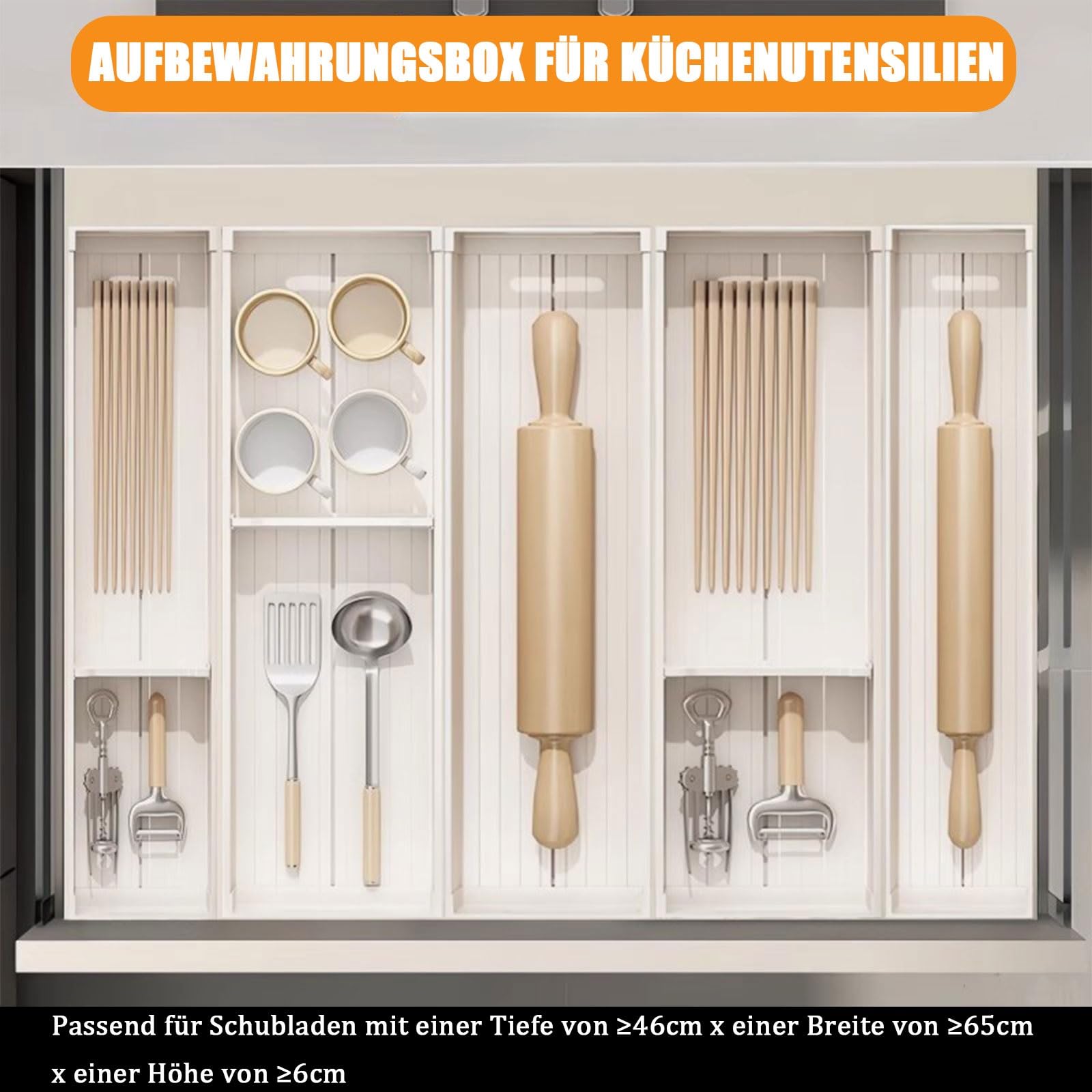 Organisateur de tiroir à Couverts – Plateau à ustensiles en Aluminium avec séparateurs réglables, Insert de tiroir combinable et Personnalisable pour la Cuisine, Rangement Polyvalent pour co