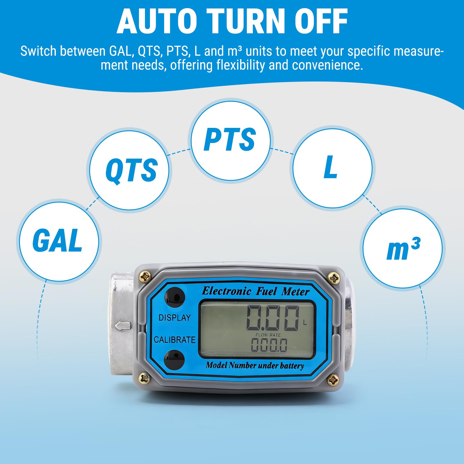 Misuratore di Portata Digitale a Turbina, 1" NPT Flussometro del Carburante, Misuratori del Flusso con Display LCD, per Diesel Kerosene Benzina, 15-120 Litri, Blu
